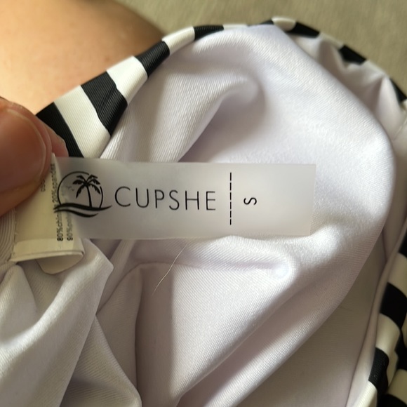 Cupshe Plunge Halter Navy Stripes with Navy Floral Print. - Picture 3 of 3